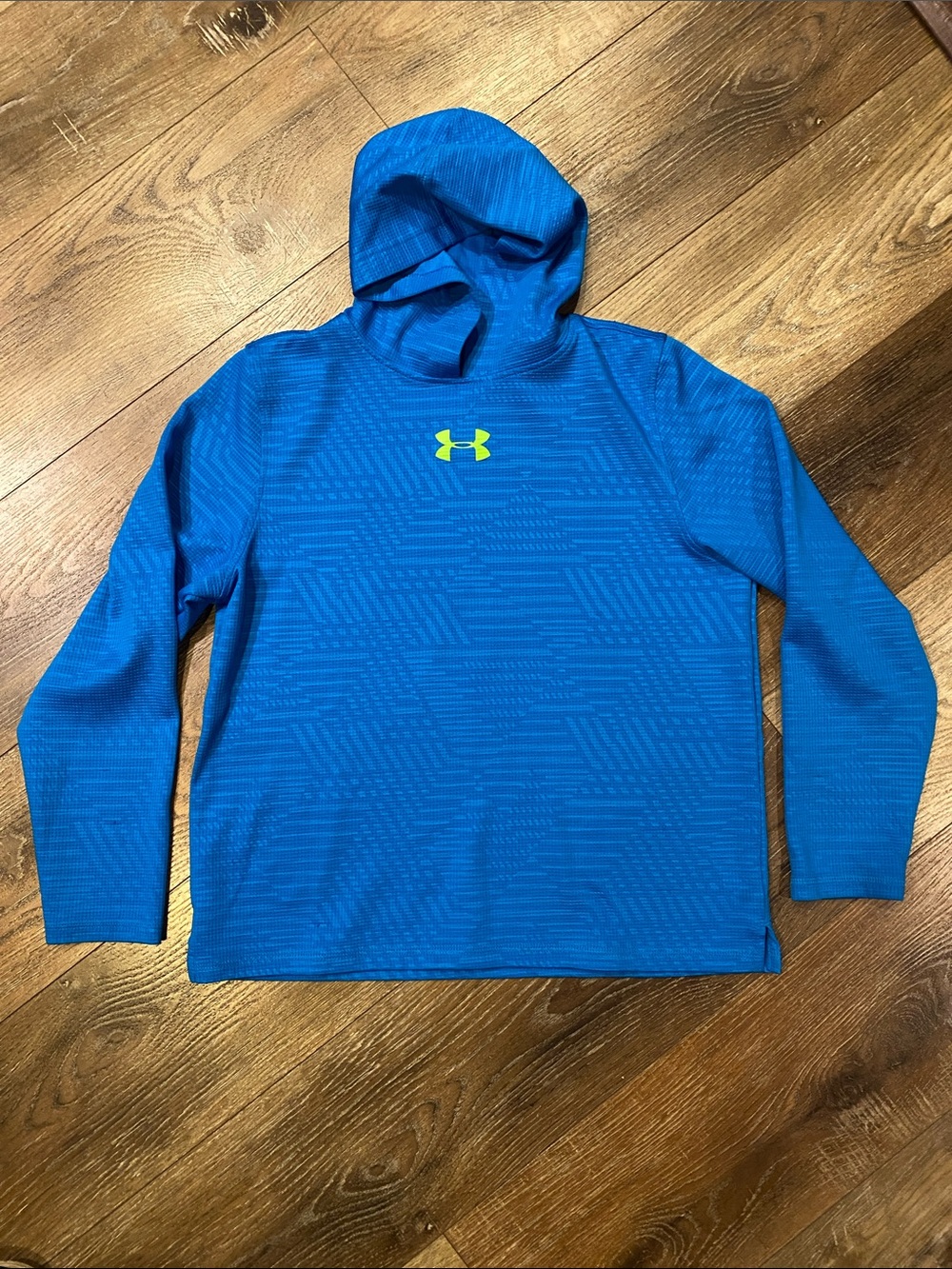 Under Armour Bright Blue Hooded Training Top with Neon Logo (YXL)